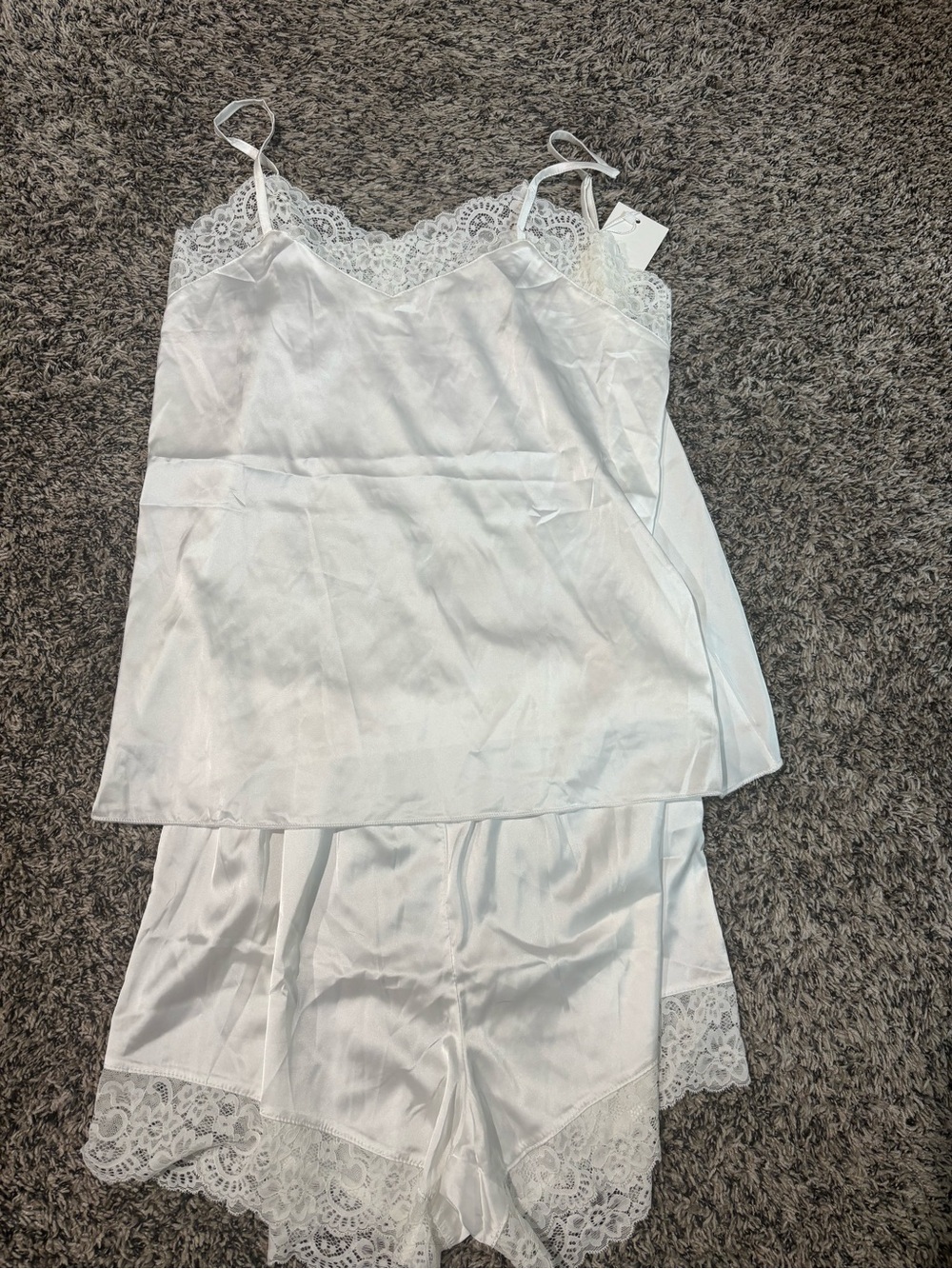 White Lace Trim Satin Cami & Short Sleep Set